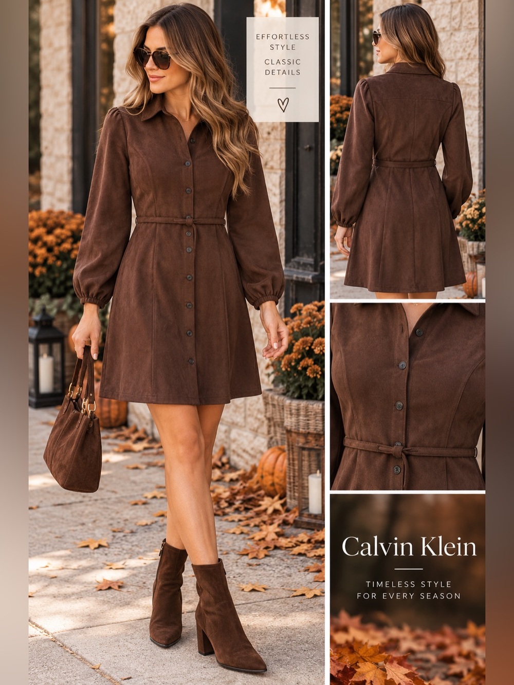 Calvin Klein Chocolate Brown Tie-Waist Dress – Size 2